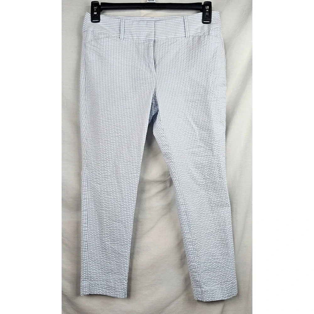 Loft Outlet Skinny Ankle Petite Pants Blue White Seersucker Striped‎ Trousers